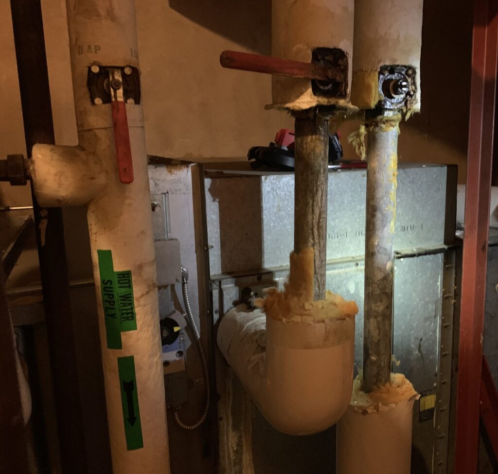 Example of an uncontrolled chilled water coil at the Perot Theatre