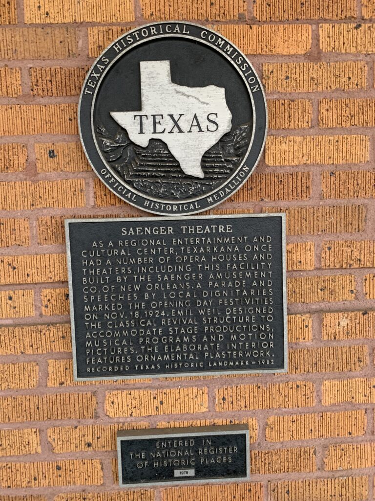 Historic plaque for Perot Theatre in Texarkana, TX